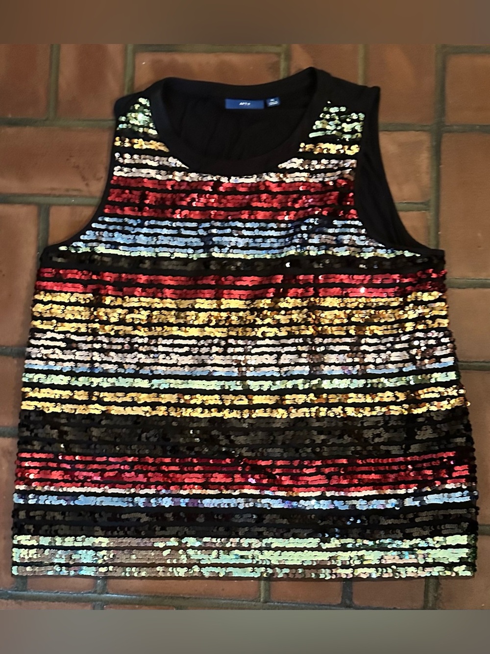 Apt. 9 Colorful Sequin Striped Tank Top Black with Multicolor Metallic Stripes